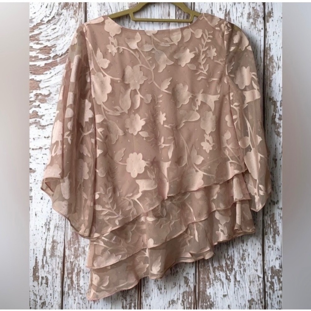 NWT-Alex Evenings Pink Floral Tiered Burnout Blouse  Boho Coquette Fairycore-S